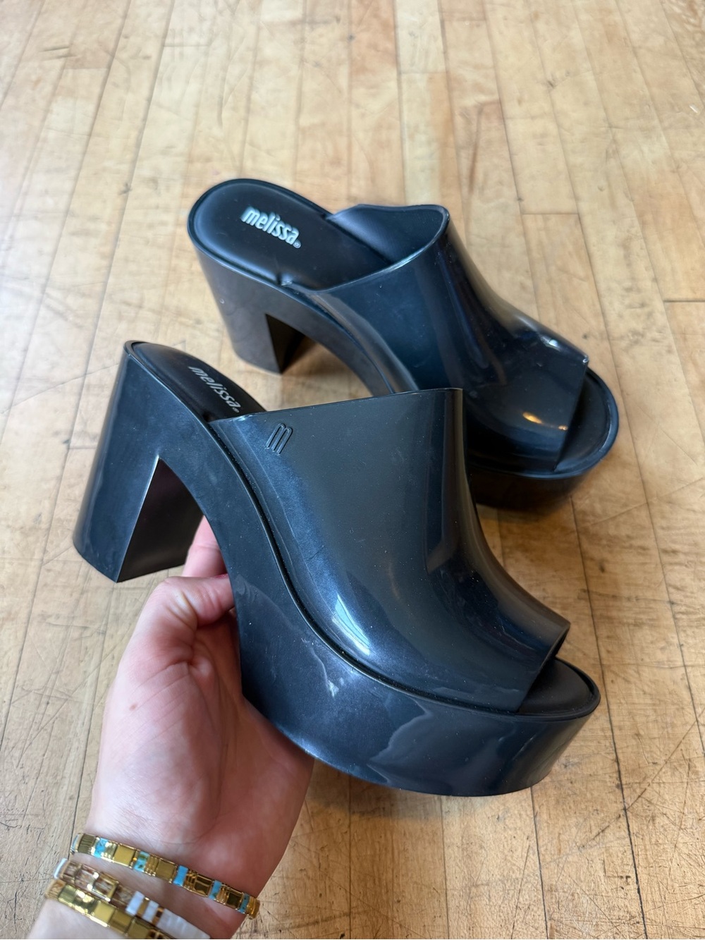 MELISSA Hype Jelly Platform Mules Sandals Heels Chunky Y2K Bratz Black US 6